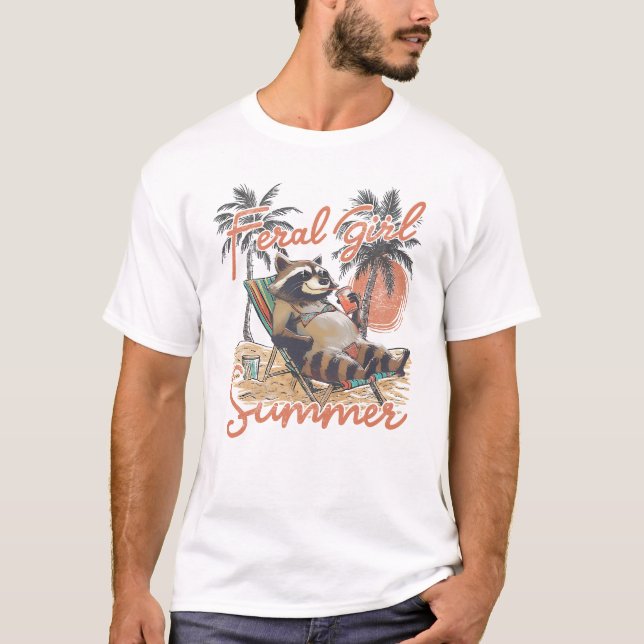 T-shirt Feral Girl Été Funny Cute Raccoon (Devant)