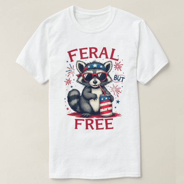 T-shirt Feral Mais Gratuitement Funky Patriotic Raccoon 4  (Design devant)