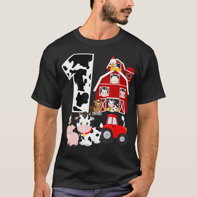 T-shirt Ferme Barnyard Thème Cochon Vache Cheval 1er Anniv (Devant)