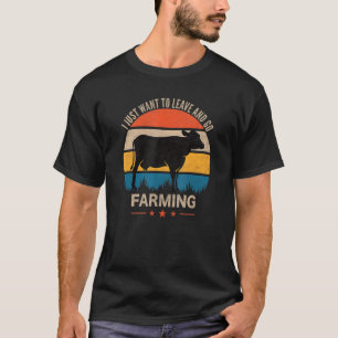 T-shirt Ferme de vaches de coucher de soleil rétro Élevage