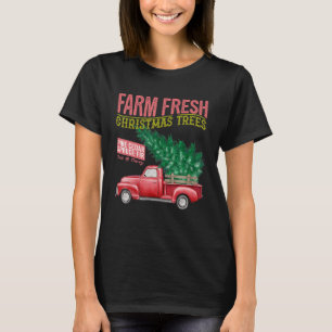 T-shirt Ferme Fraîche de Noël Camion Rouge Vintage Fermier