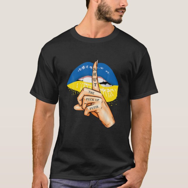 T-shirt Ferme La Baisse Du Drapeau Poutine Ukraine Tee (Devant)