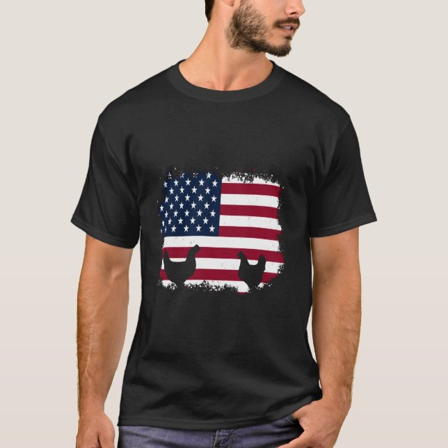 T-shirt Ferme Patriotique 14 Juillet Poulets Drapeau Améri (Devant)