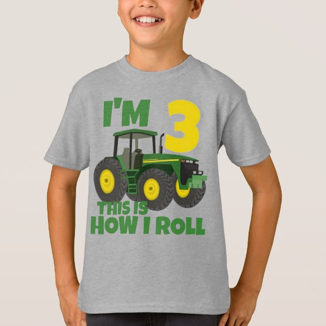 T-shirt Ferme Tracteur vert 3e fête d'anniversaire Farmer  (Devant)