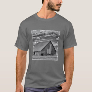 T-shirt Fermes BW American Flag Barn Scene