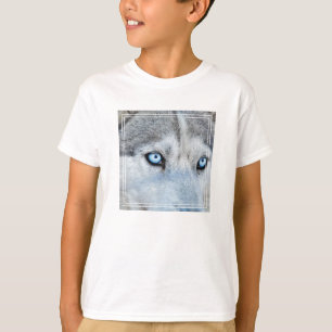 T-shirt Fermez Sibérie Husky avec les yeux bleus