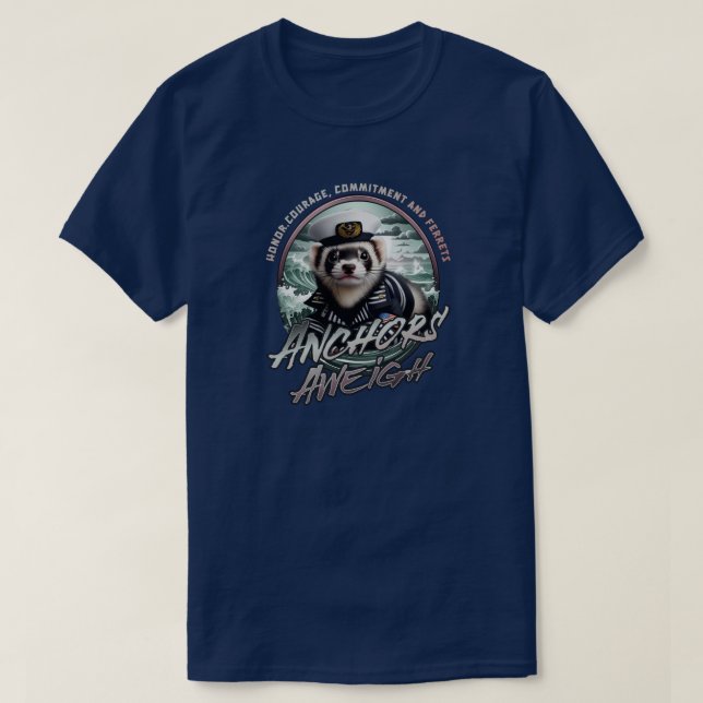 T-shirt Ferret en costume de marin et Ancres de loin (Design devant)