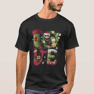 T-shirt Ferret Santa Hat Noël Lumières Arbre Ferret Amour