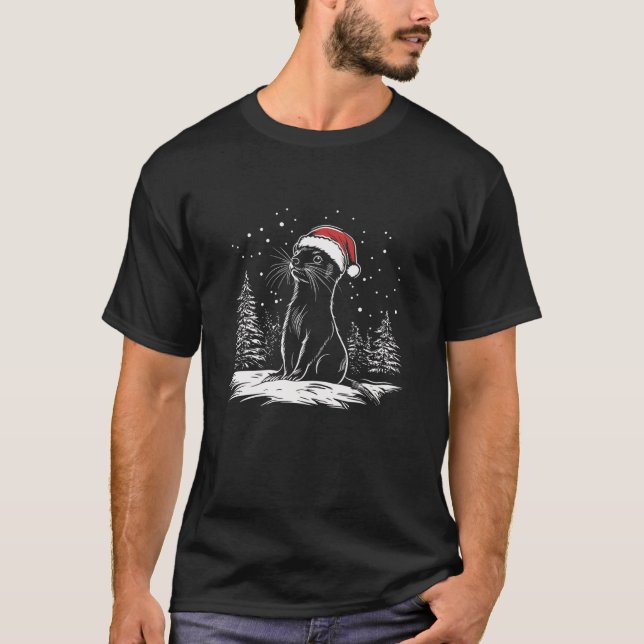 T-shirt Ferret Santa Hat Noël Pajama Funny Ferret Xma (Devant)