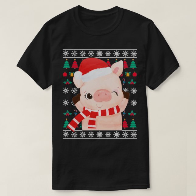 T-shirt Festif Noël moche du cochon de Noël du Père Noël (Design devant)