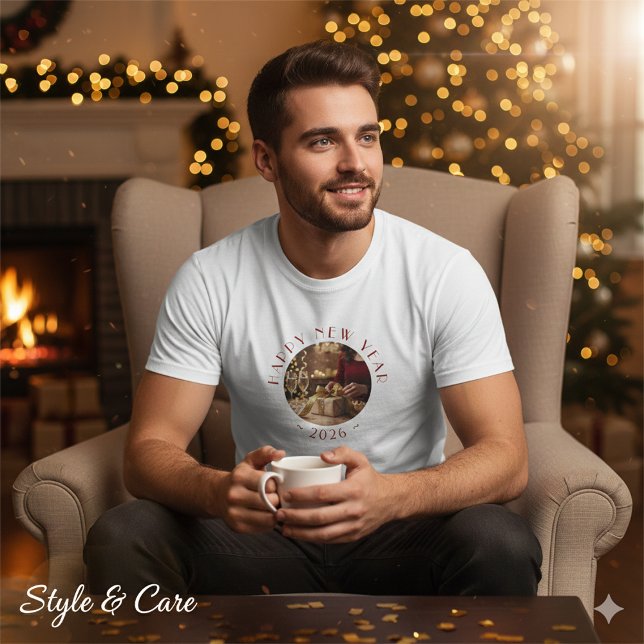 T-shirt Festive Happy New Year Custom Photo Text Party (Festive Happy New Year Custom Photo Text Party T-Shirt)