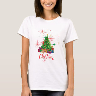 T-shirt Festive Rétro Arbre de Noël & Présents Vacances