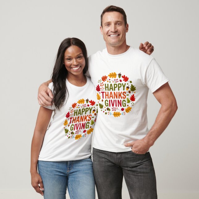 T-shirt Festive Thanksgiving Feuilles & Acorns (Unisexe)