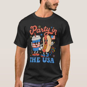 T-shirt Fête Aux Etats-Unis Cute Soda Et Hotdog Patriotiqu