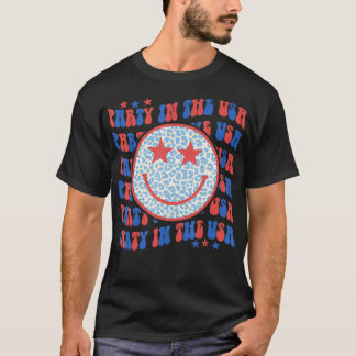 T-shirt Fête Aux Etats-Unis Happy Face Leopard Tendance Mo