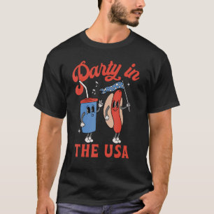 T-shirt Fête Aux États-Unis Hot Dog Coffee Patriotic Happy