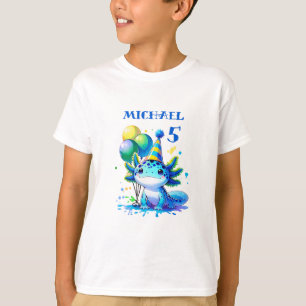 T-shirt Fête d'anniversaire du garçon Axolotl bleu et vert