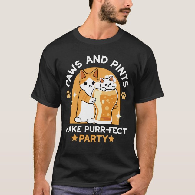 T-shirt Fête de la bière colorée fête du chat - Pâtes et p (Devant)