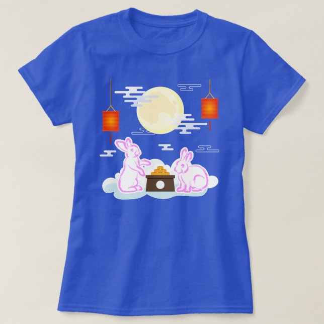 T-shirt Fête de la mi-automne Lapin de lune Gâteau de lune (Design devant)