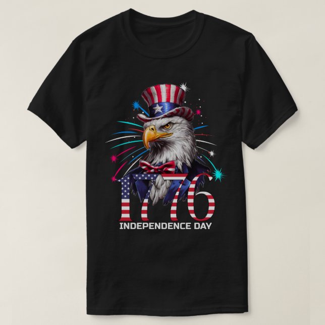 T-shirt Fête de l'Indépendance patriotique 1776 Feu d'aigl (Design devant)