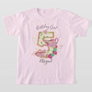 T-shirt Fête de thé Cinq Fille Anniversaire Floral