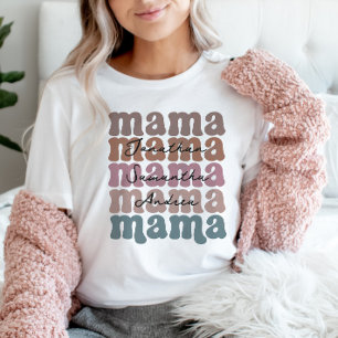 T-shirt Fête des Mères Personnalisé Enfants Noms Retro