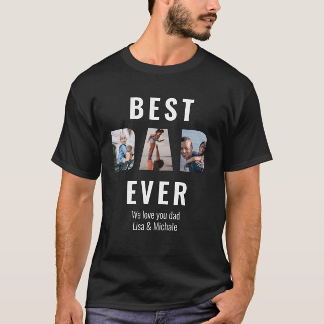 T-shirt Fête des pères Collage de texte photo personnalisé (Devant)
