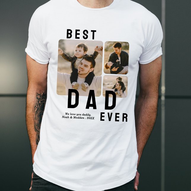 T-shirt Fête des pères de Collage photo Best Dad Ever 3 (Créateur téléchargé)
