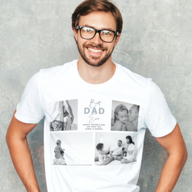 T-shirt Fête des pères Meilleur Père Ever 4 Photo Dusty Bl (Easily personalize this Best Dad Ever Photo Collage tee for a father's day gift that's unique)