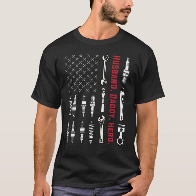 T-shirt Fête des pères patriotique de papa de mécanicien (Devant)