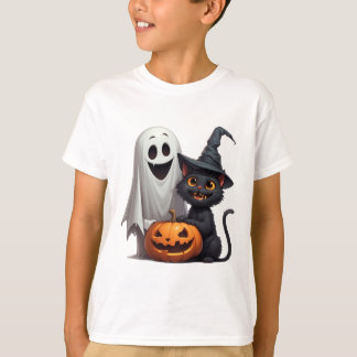 T-shirt Fête d'Halloween avec fantôme et chat noir 👻