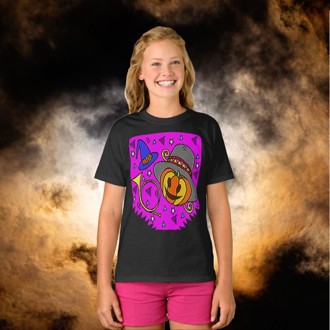 T-shirt Fête d'Halloween Jack O'Lantern Bugle Purple Girls (Halloween Party Jack O'Lantern Bugle Purple Girls T-Shirt)