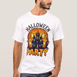 T-shirt Fête d'Halloween Maison Hantée Citrouille Chauves-