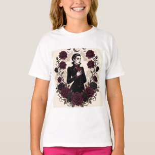 T-shirt Fête d'Halloween Vampire Gothique Rose de Bourgogn