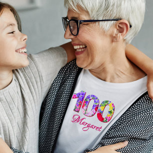 T-shirt Fête du 100e anniversaire Fleurs florales Moderne 