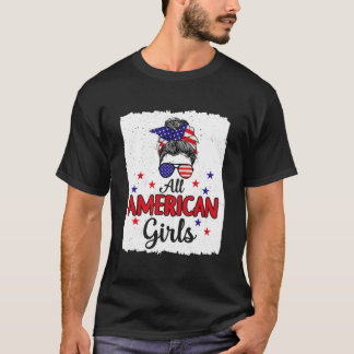 T-shirt Fête Du 4 Juillet Fille Décolorée Usa Tout América