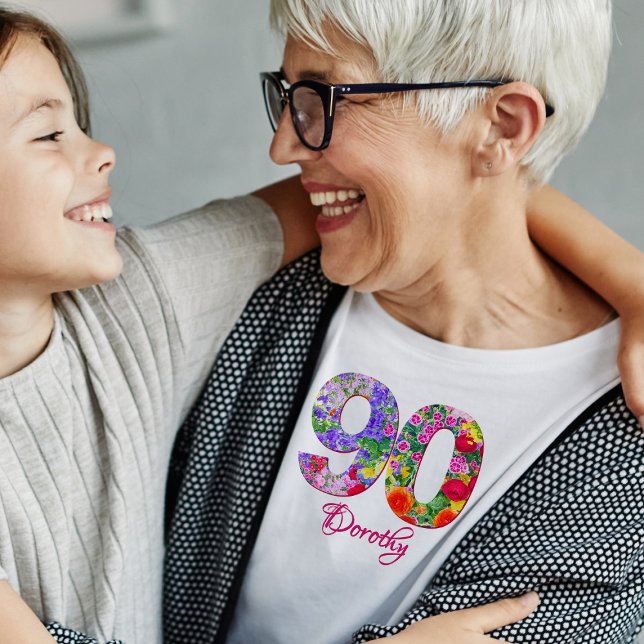T-shirt Fête du 90e anniversaire Fleurs florales Moderne 9 (Créateur téléchargé)