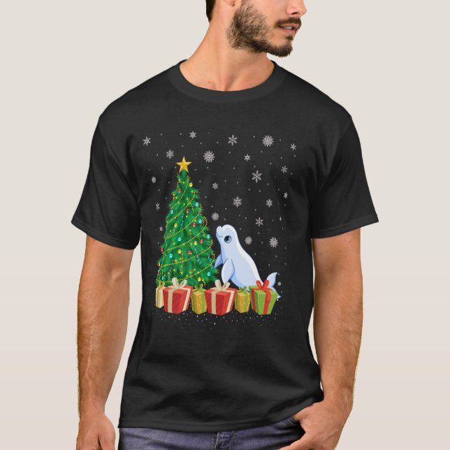 T-shirt Feu d'arbre Noël Chapeau de Noël Beluga Baleine No (Devant)