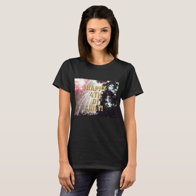 T-shirt Feu d'artifice 14 4 juillet femme chemise noire (Devant entier)
