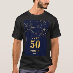 T-shirt Feu d'artifice bleu foncé et jaune 50e anniversair