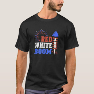T-shirt Feu d'artifice en rouge blanc et en bois Drapeau a