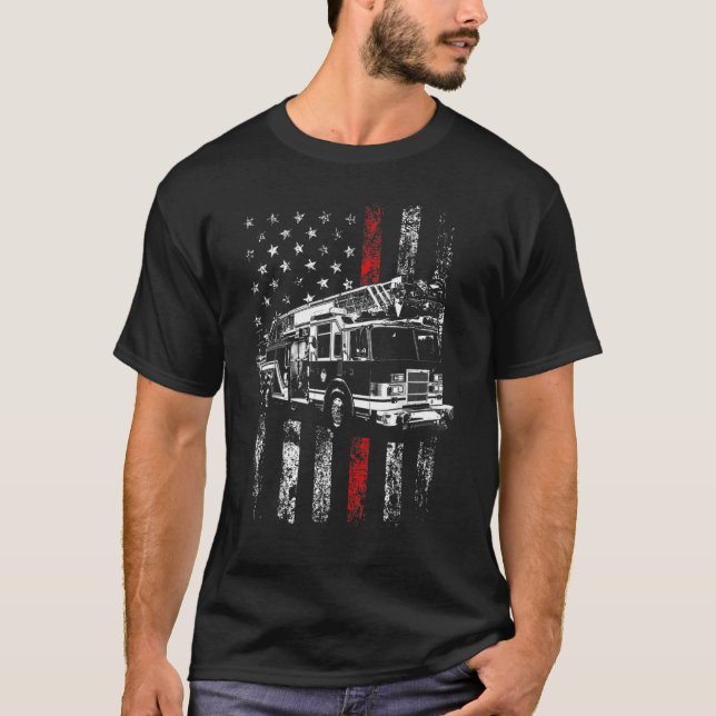 T-shirt Feu de Camion Feu Drapeau Américain Mince Fir de L (Devant)