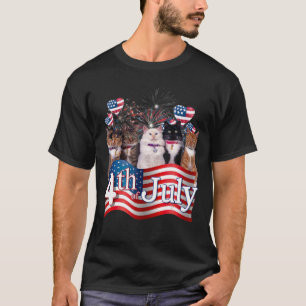 T-shirt Feu de Chat Drapeau Américain 4 juillet Indépend