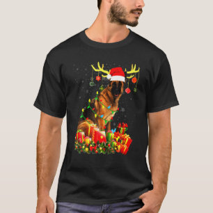 T-shirt Feu de Noël du berger allemand Reindeer Père Noël