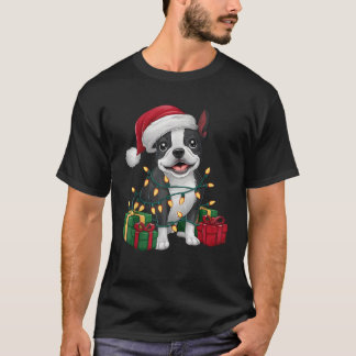 T-shirt Feu de Noël Santa Hat Boston Terrier Chien Noël
