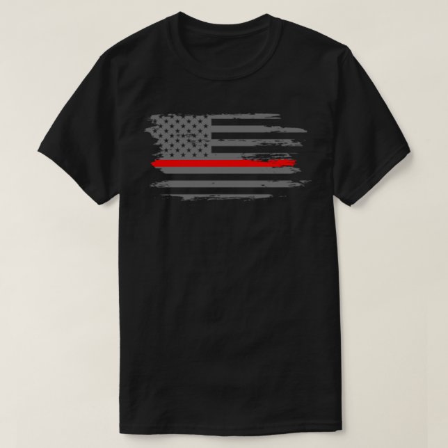 T-shirt Feu de pompiers de la ligne rouge mince et drapeau (Design devant)