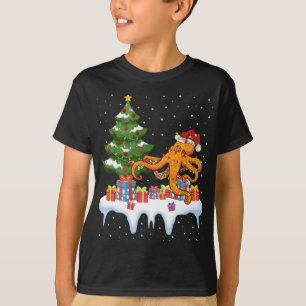 T-shirt Feu d'éclairage de Noël Noël Chapeau Octopus Noël
