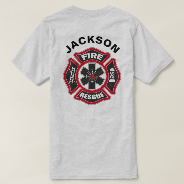 T-shirt Feu et Secourir rouge et noir (Design dos)