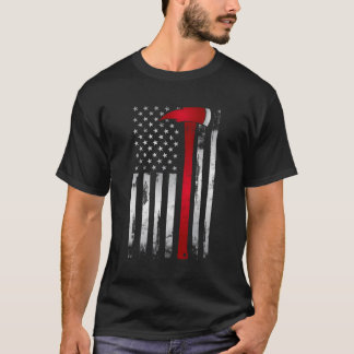 T-shirt Feu léger Red Line American Flag Ax pour Firefight
