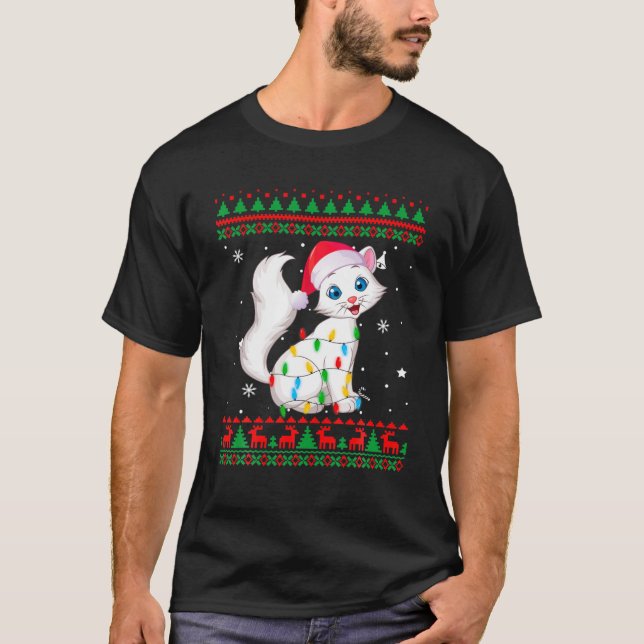 T-shirt Feu moche doux lumières Noël Chat Kitten Amour (Devant)